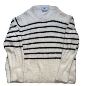 Old Navy Fuzzy Black & White Breton Stripe Pullover Sweater 3X